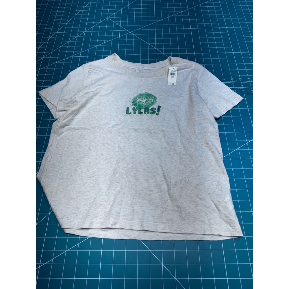 American Eagle LYLAS Green Glitter Lips Graphic Tee Gray Heather Medium NWT